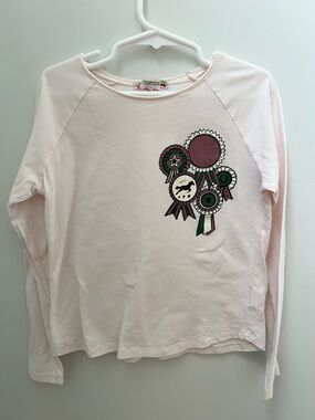 Bonpoint Light Pink Long-Sleeve Tee with Ribbon Rosette Motif
